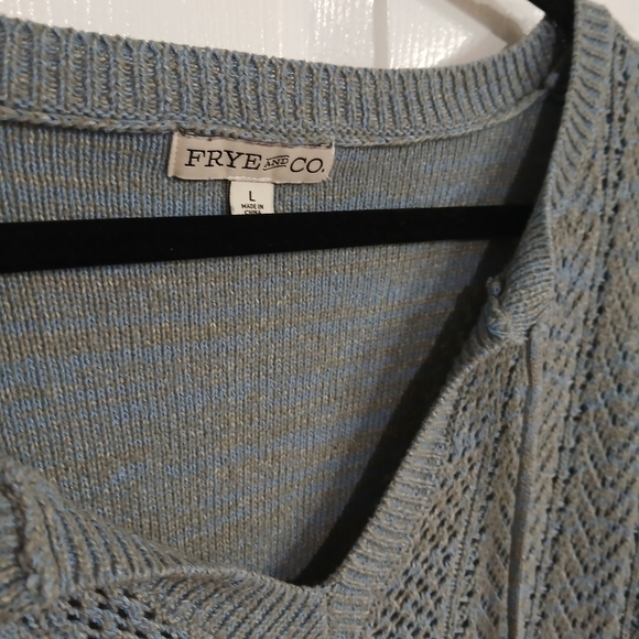 FRYE & CO Open Knit V Neck Sweater Size L Bell Sleeves Boho Western - Picture 2 of 6
